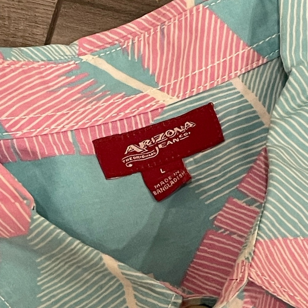 Men's Tropical Pink and Blue Button up Shirt Size Large - Picture 3 of 6